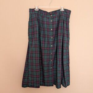 VINTAGE 1990s Truly Yours plaid skirt button front elastic back 22W EUC
